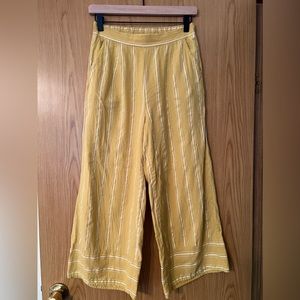Yellow Linen Cropped Pants